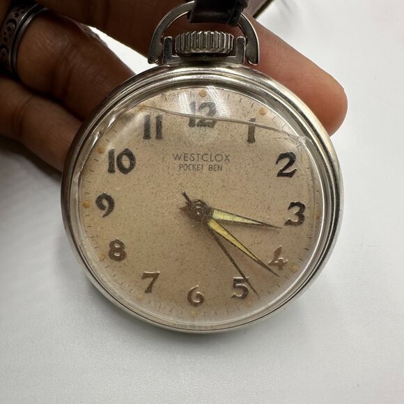 Vintage WestClox Pocket Ben Watch Men Silver Tone Open Face 50MM Manual Wind - Picture 1 of 8